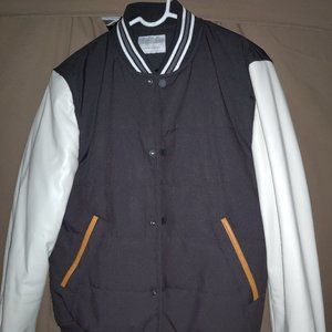 Mens Zara Varsity quilted puffer bomber Jacket Mens Medium faux leather sleeves
